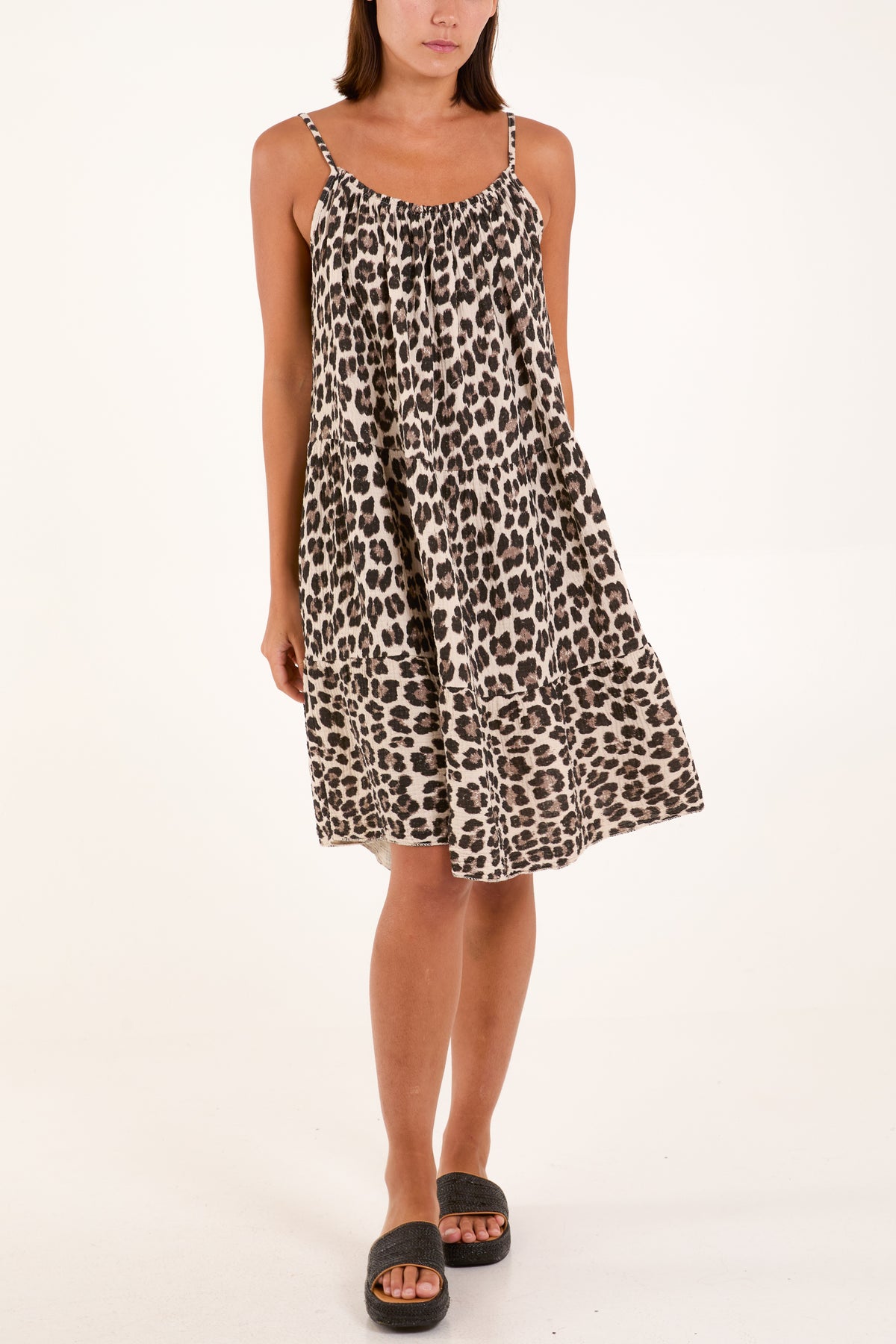 Animal Print Cami Cheesecloth Dress