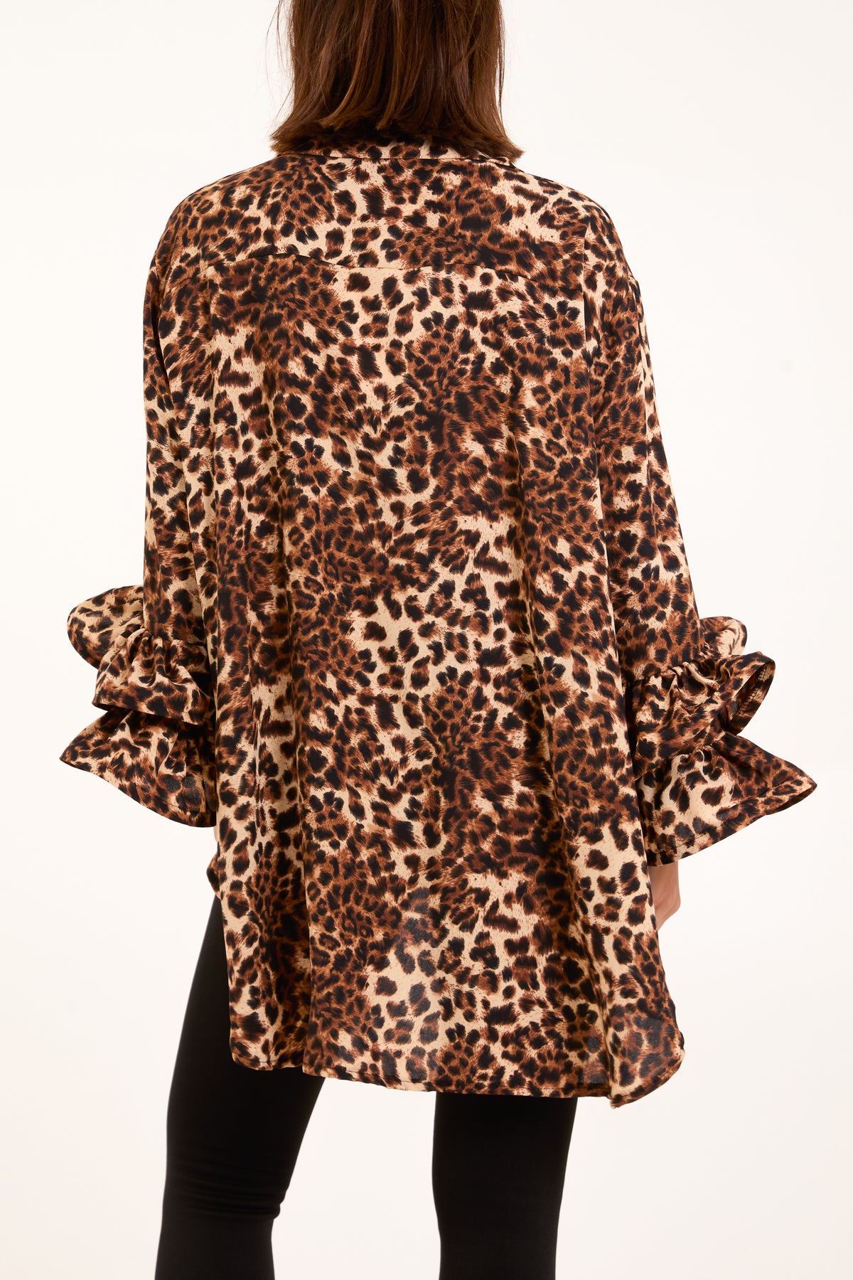 Leopard Double Layer Frill Sleeve Shirt