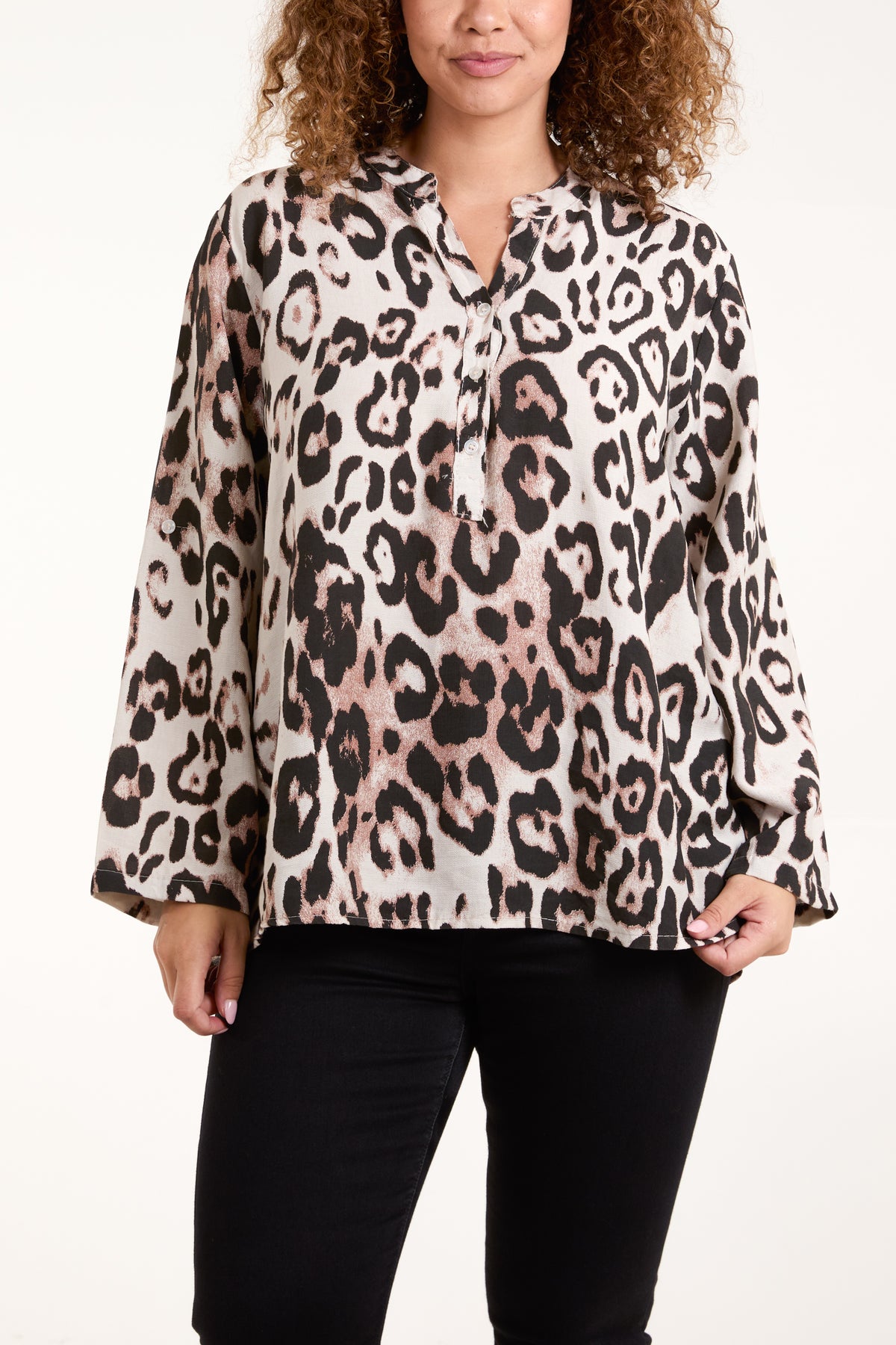 Open Collar Leopard Print Blouse