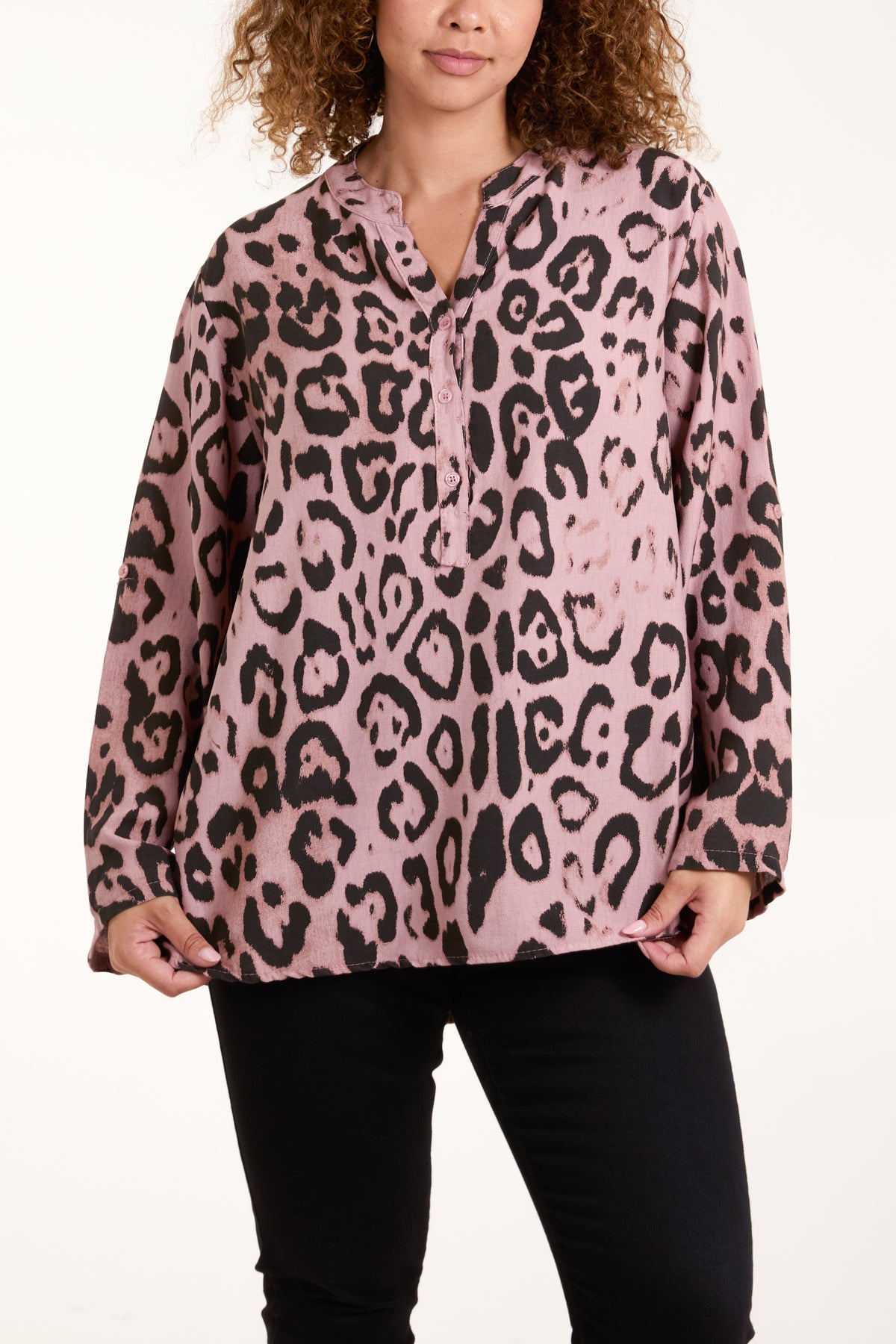 Open Collar Leopard Print Blouse