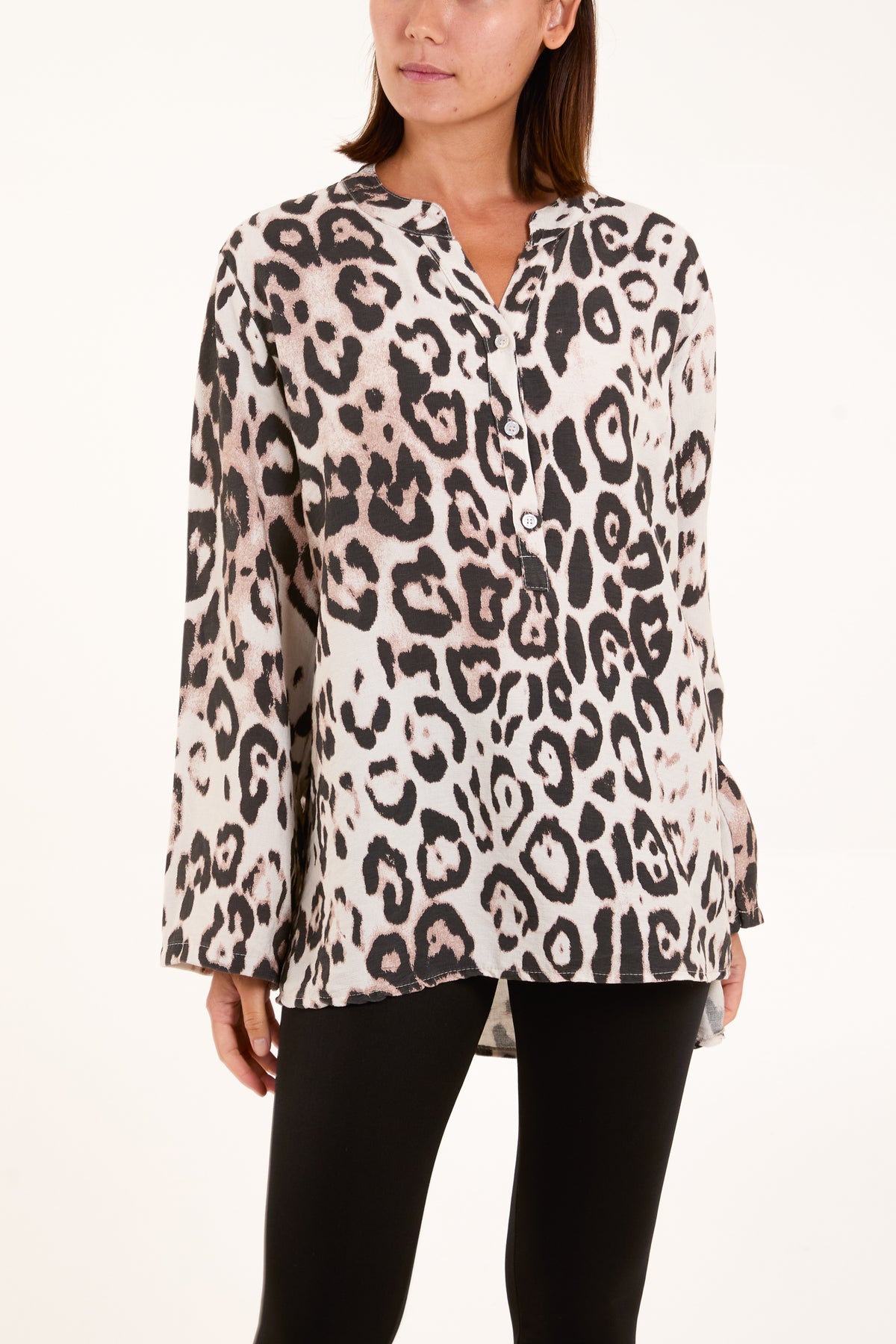 Open Collar Leopard Print Blouse