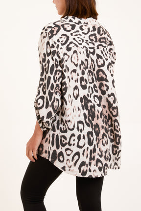 Open Collar Leopard Print Blouse