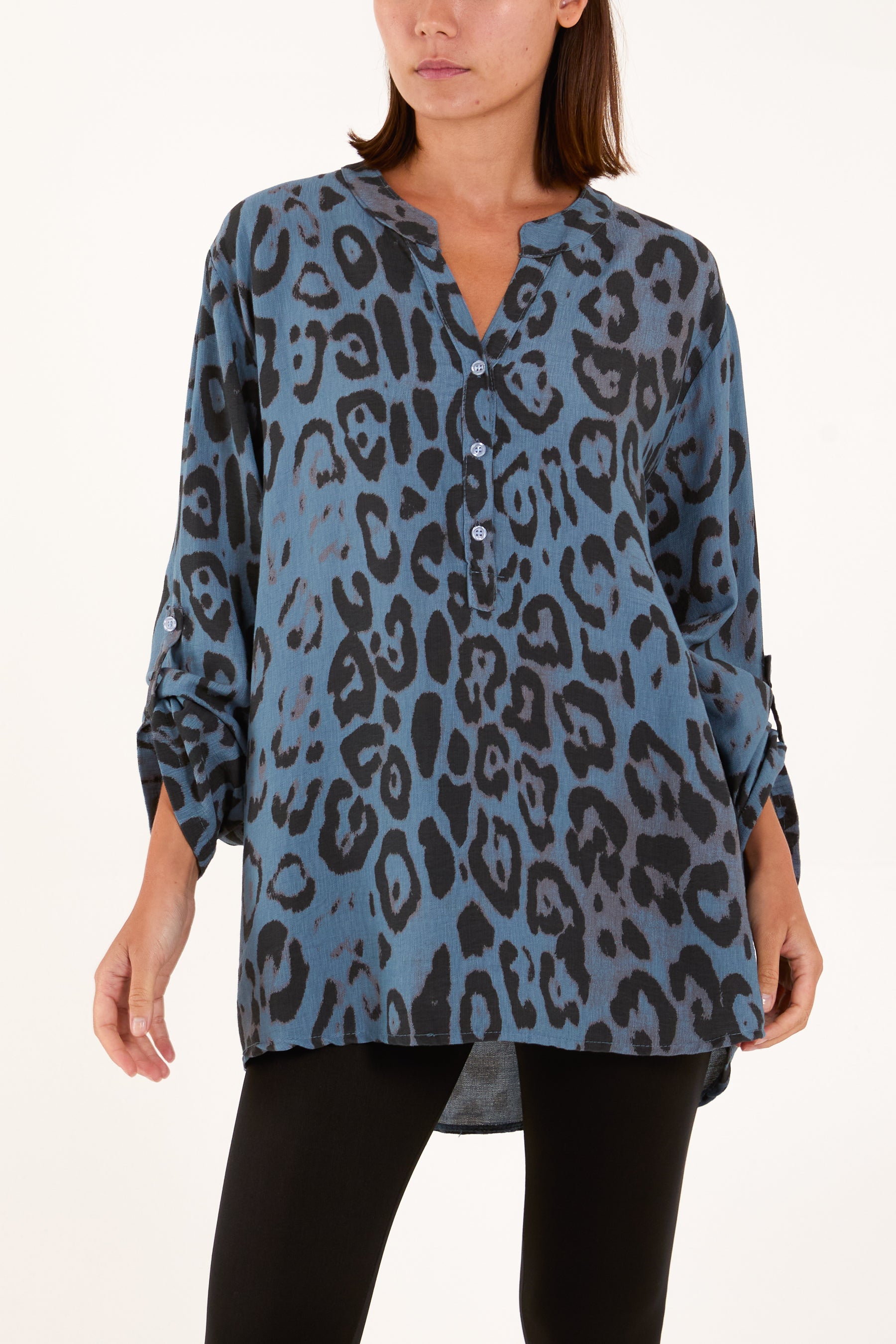 Open Collar Leopard Print Blouse