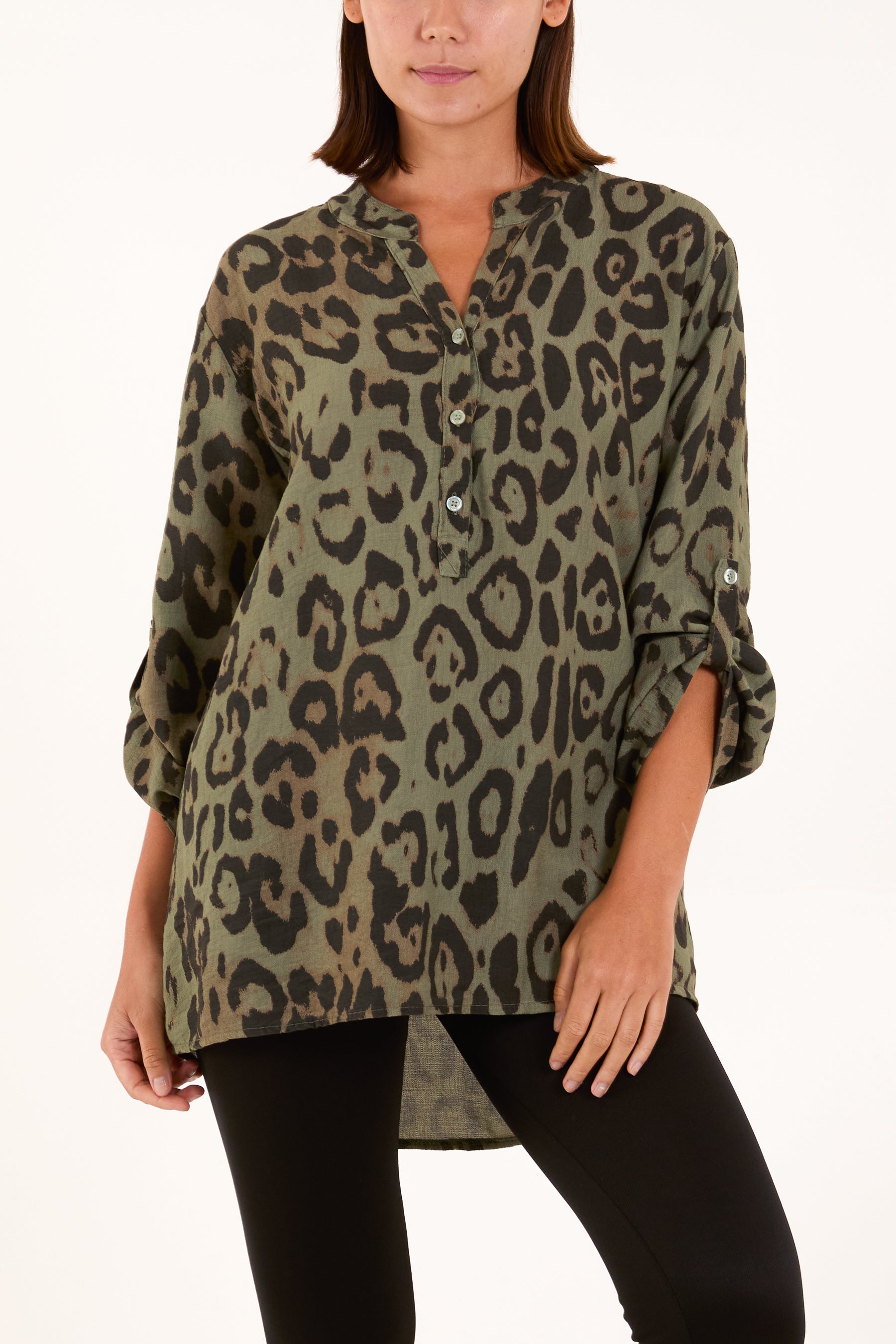 Open Collar Leopard Print Blouse