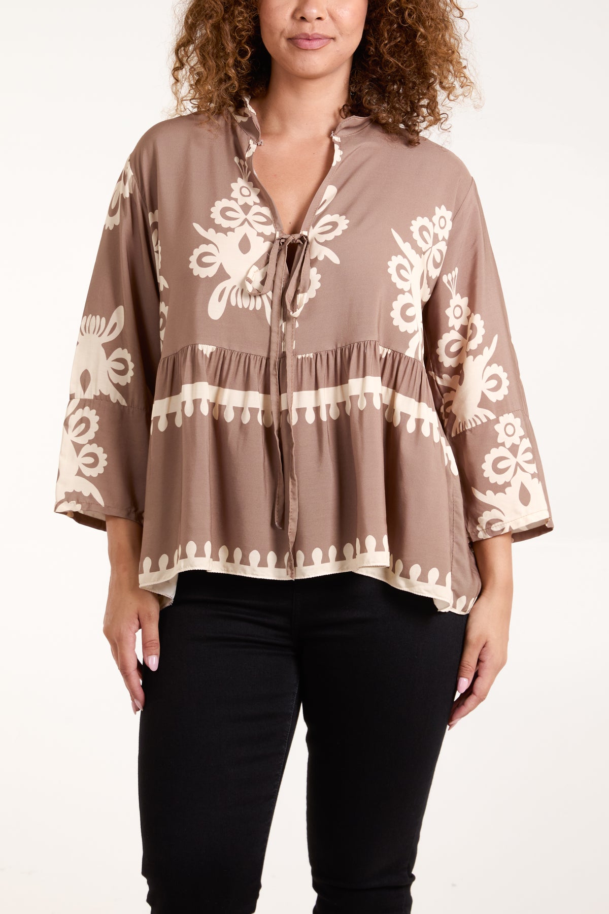 Tribal Tied Front Smock Blouse