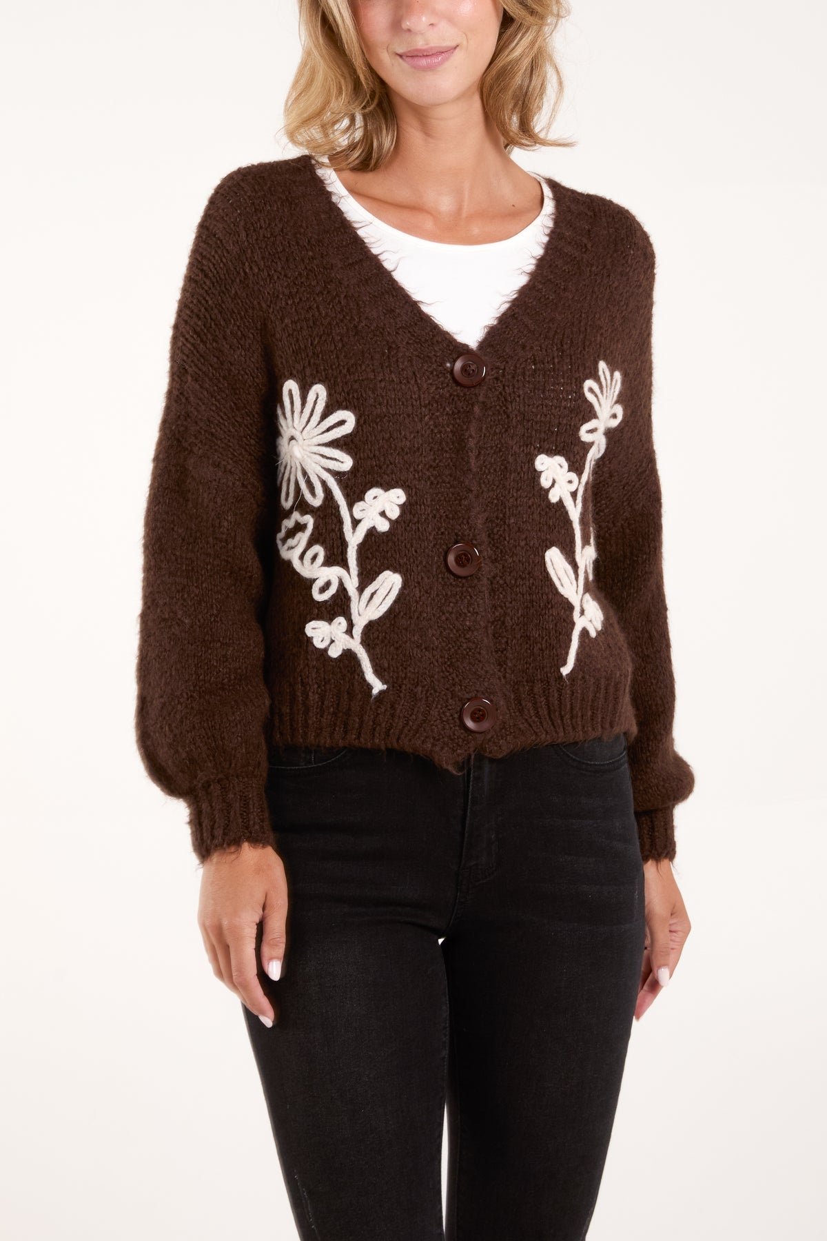 Flower Embroidered Knit Cardigan