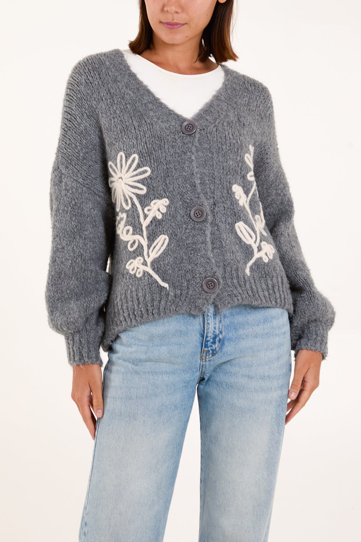 Flower Embroidered Knit Cardigan