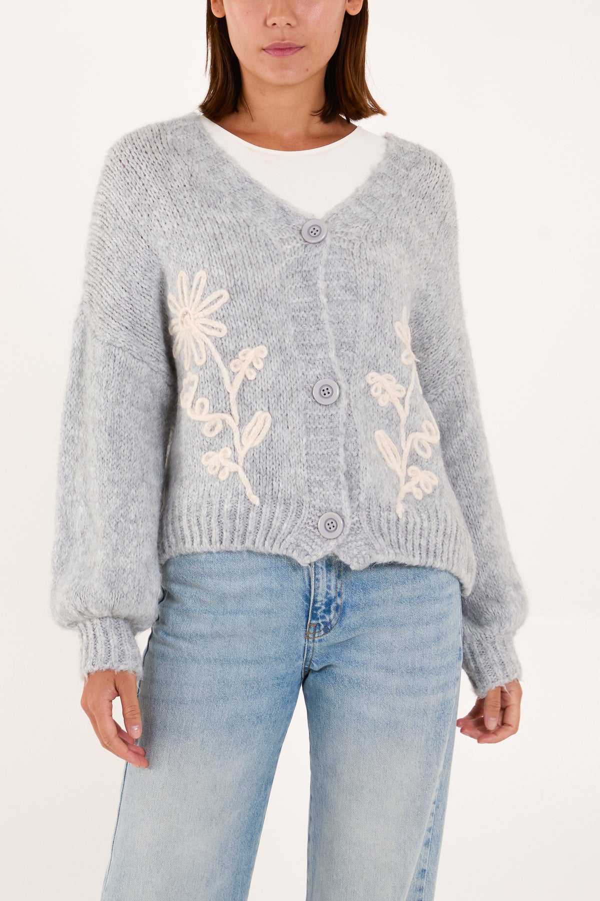 Flower Embroidered Knit Cardigan