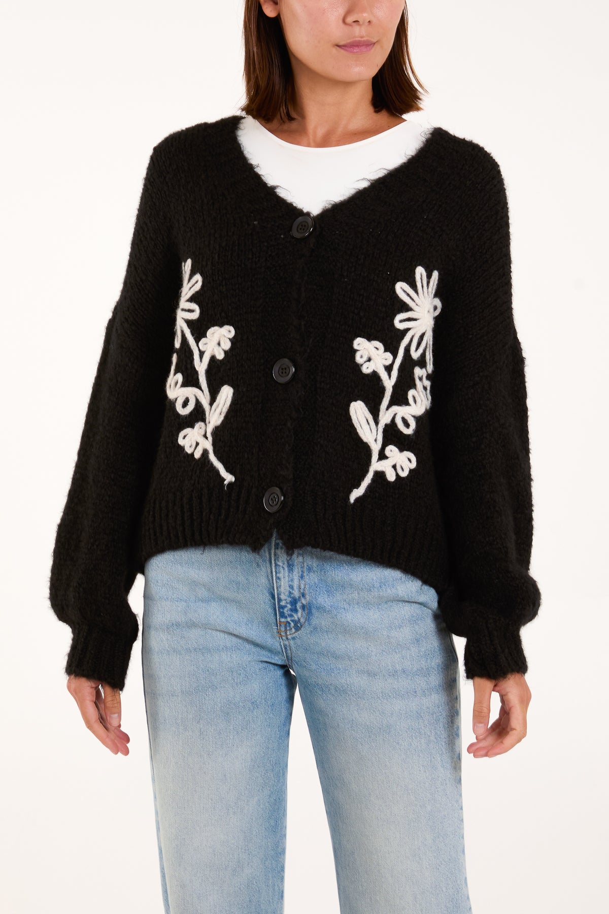 Flower Embroidered Knit Cardigan