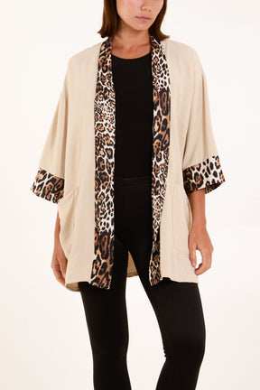 Leopard Print Trim Kimono Jacket