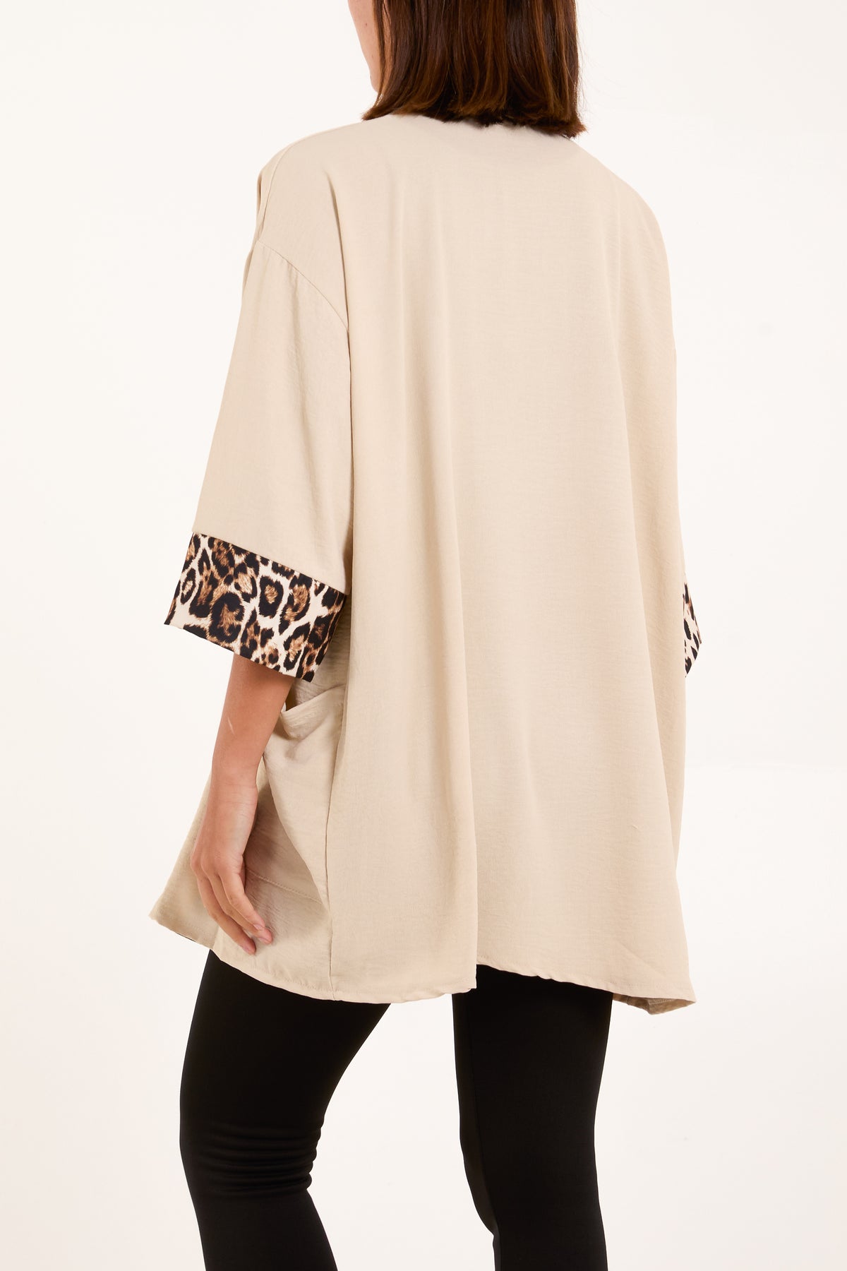 Leopard Print Trim Kimono Jacket