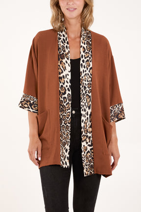 Leopard Print Trim Kimono Jacket