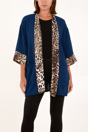 Leopard Print Trim Kimono Jacket