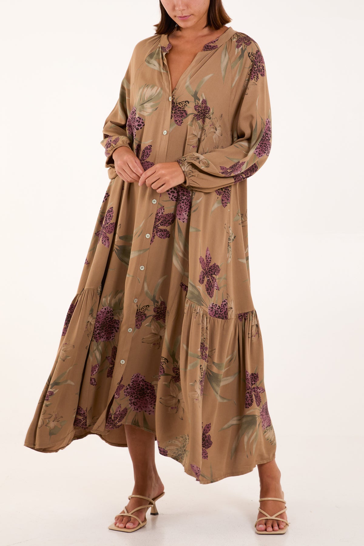 Tropical Flower Shirt Maxi Dress