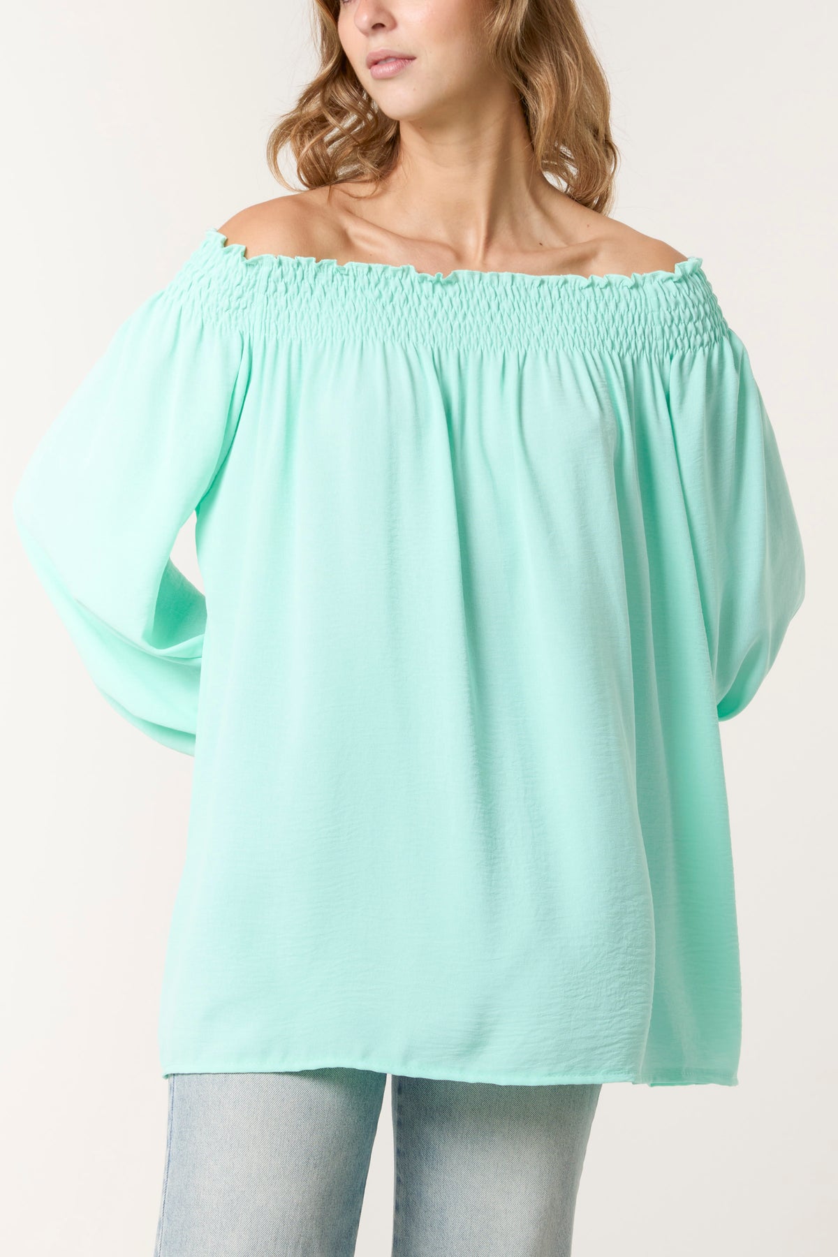 Floaty Long Sleeve Bardot Blouse