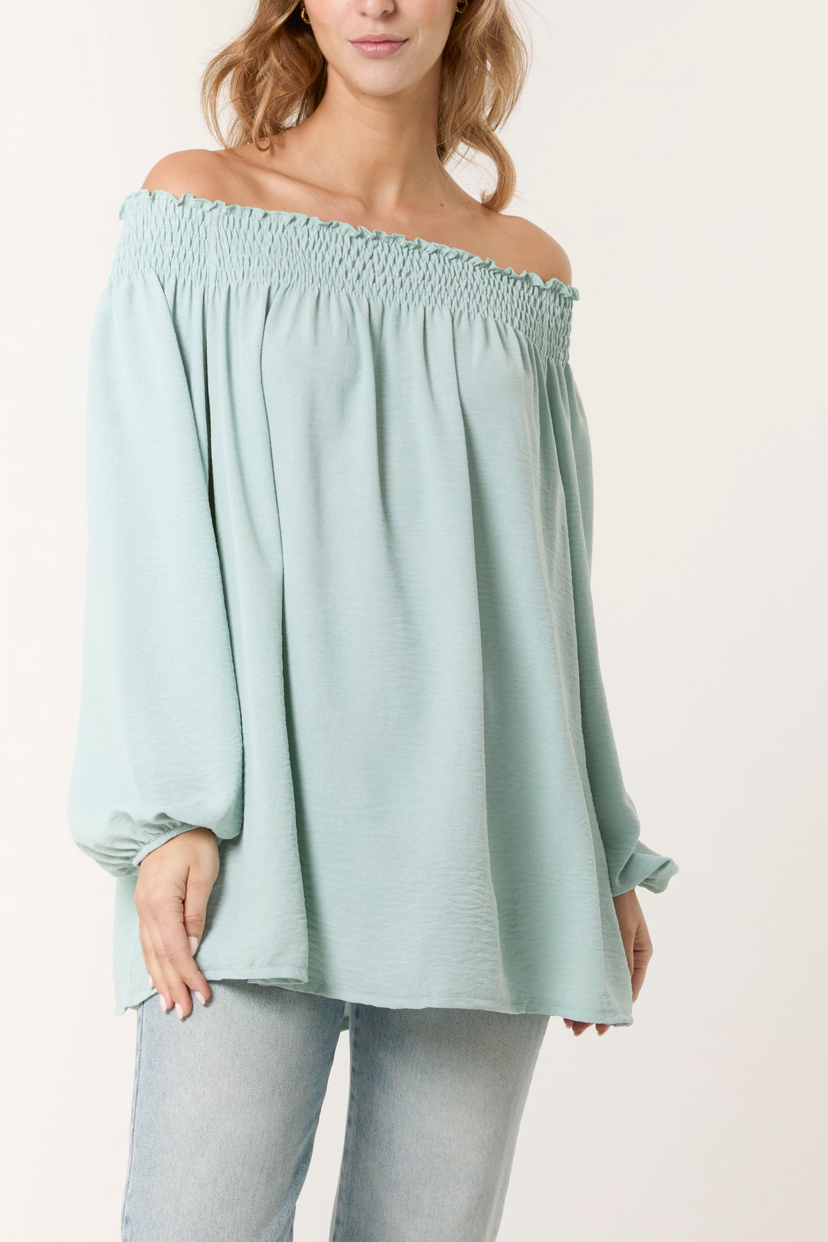 Floaty Long Sleeve Bardot Blouse