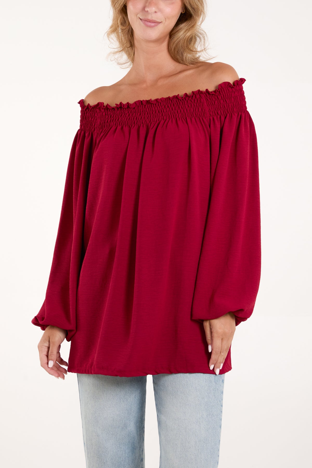 Floaty Long Sleeve Bardot Blouse