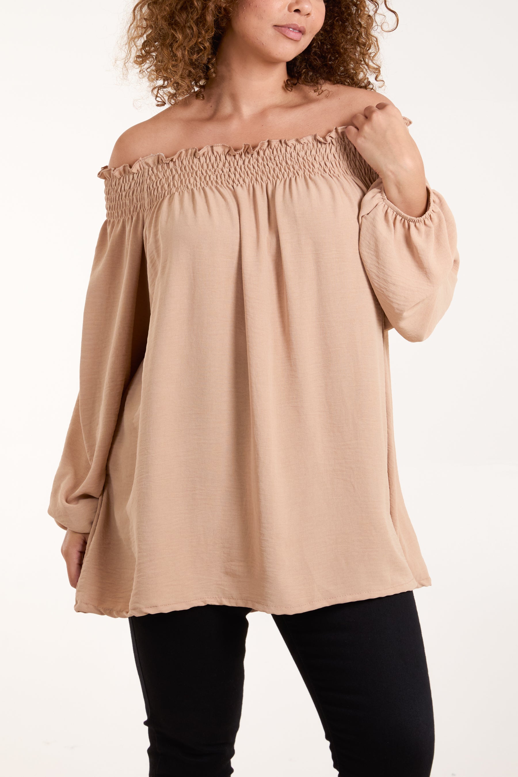 Floaty Long Sleeve Bardot Blouse