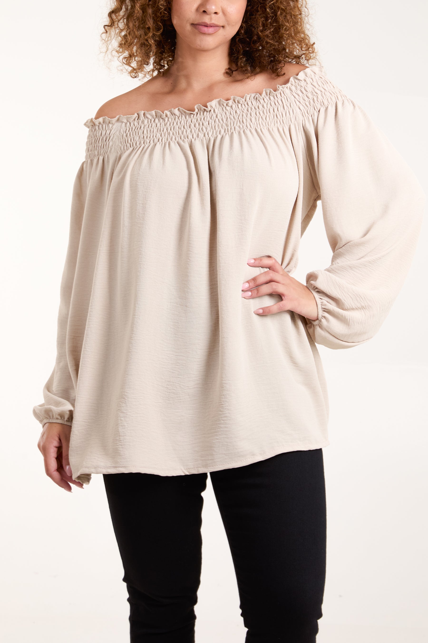 Floaty Long Sleeve Bardot Blouse