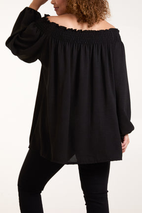 Floaty Long Sleeve Bardot Blouse