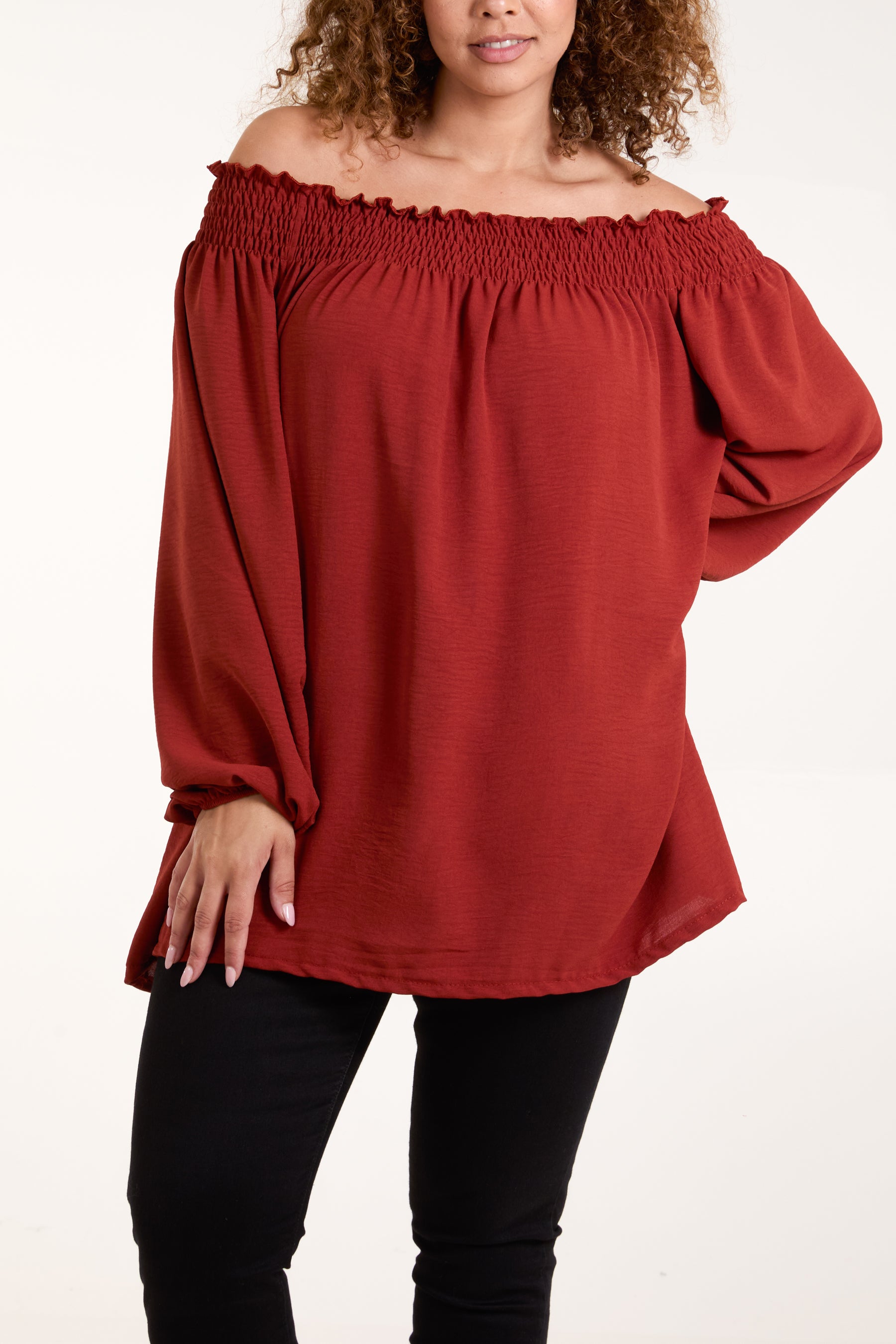 Floaty Long Sleeve Bardot Blouse