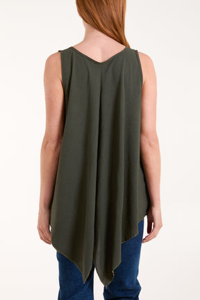 Sleeveless V-Neck Asymmetric Hem Top