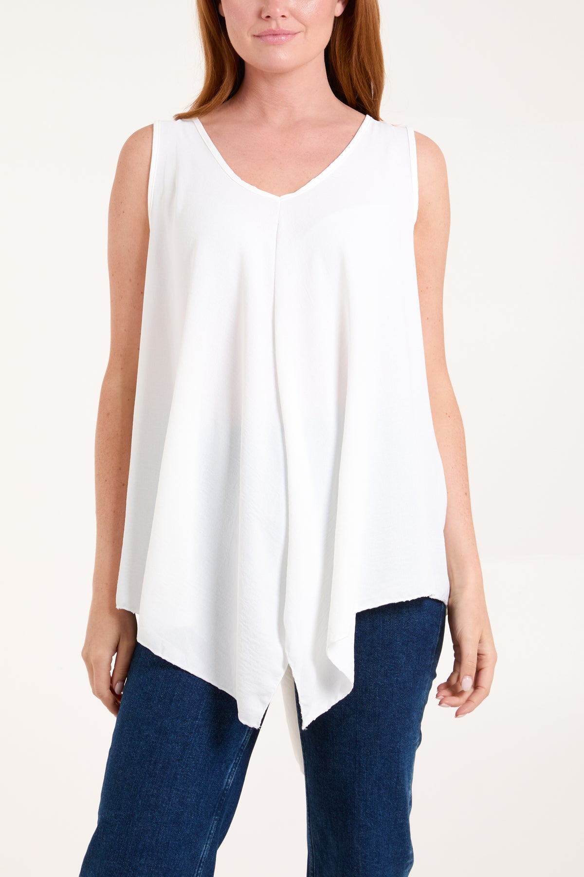 Sleeveless V-Neck Asymmetric Hem Top