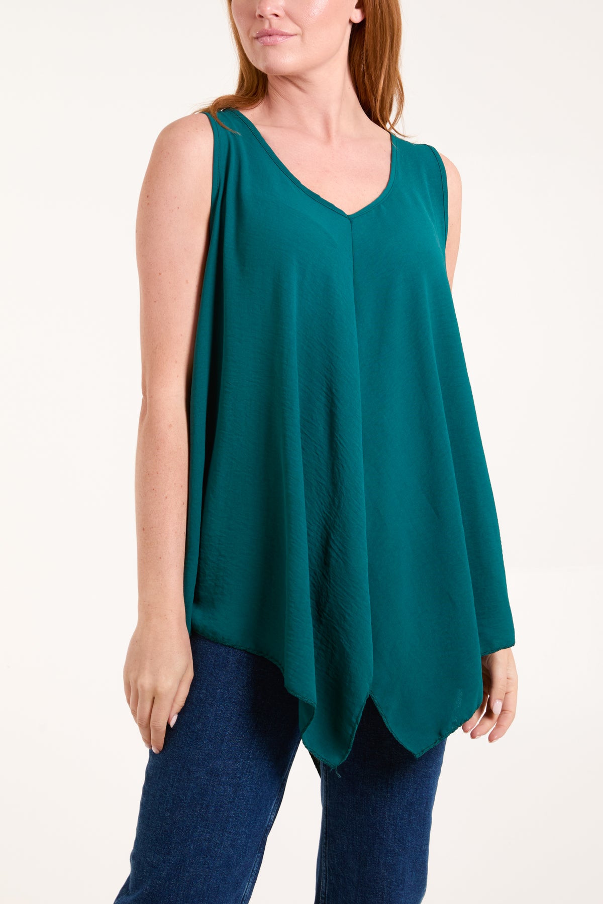 Sleeveless V-Neck Asymmetric Hem Top