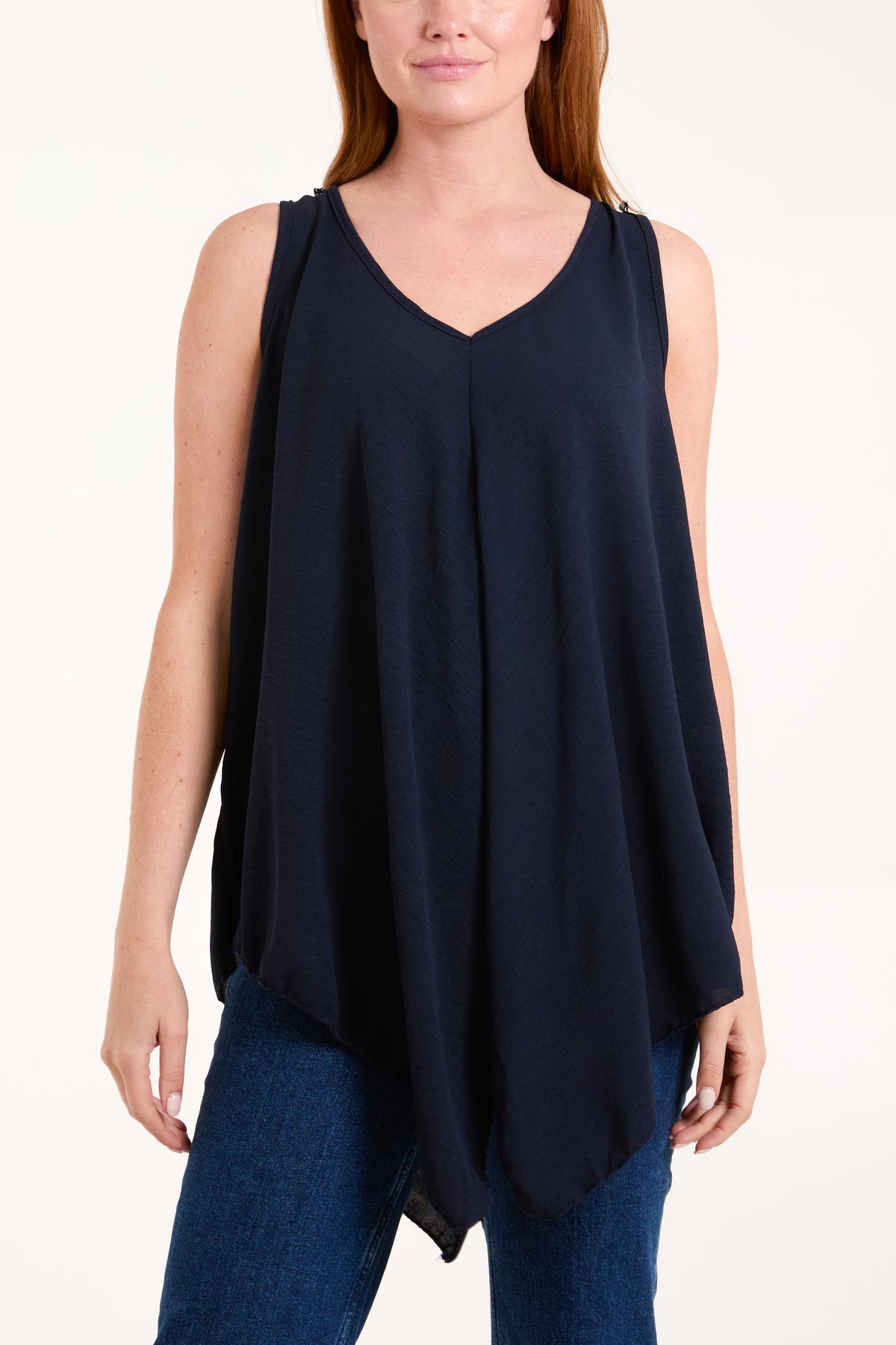 Sleeveless V-Neck Asymmetric Hem Top