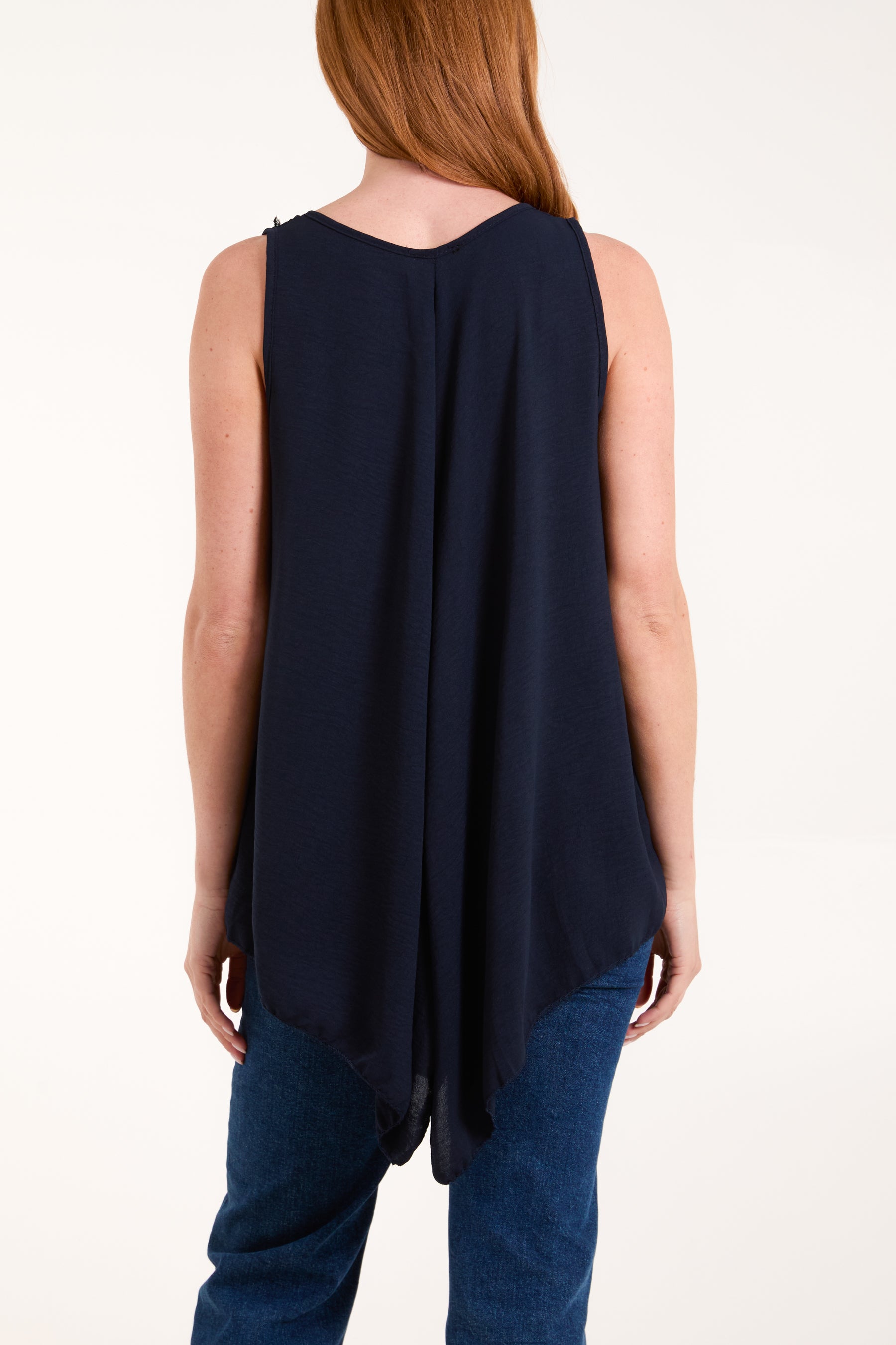 Sleeveless V-Neck Asymmetric Hem Top