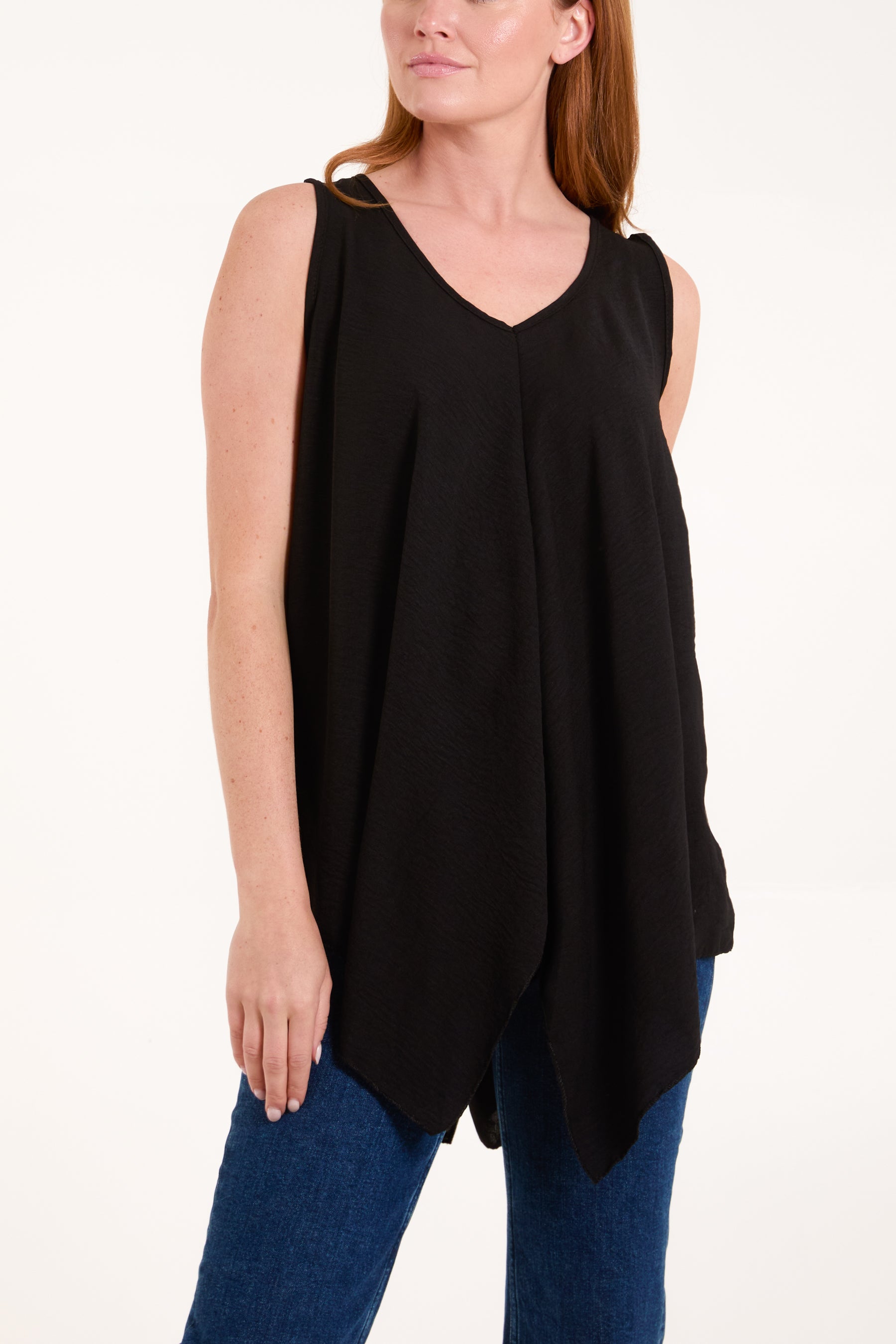 Sleeveless V-Neck Asymmetric Hem Top