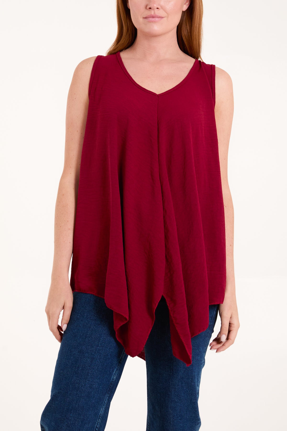 Sleeveless V-Neck Asymmetric Hem Top