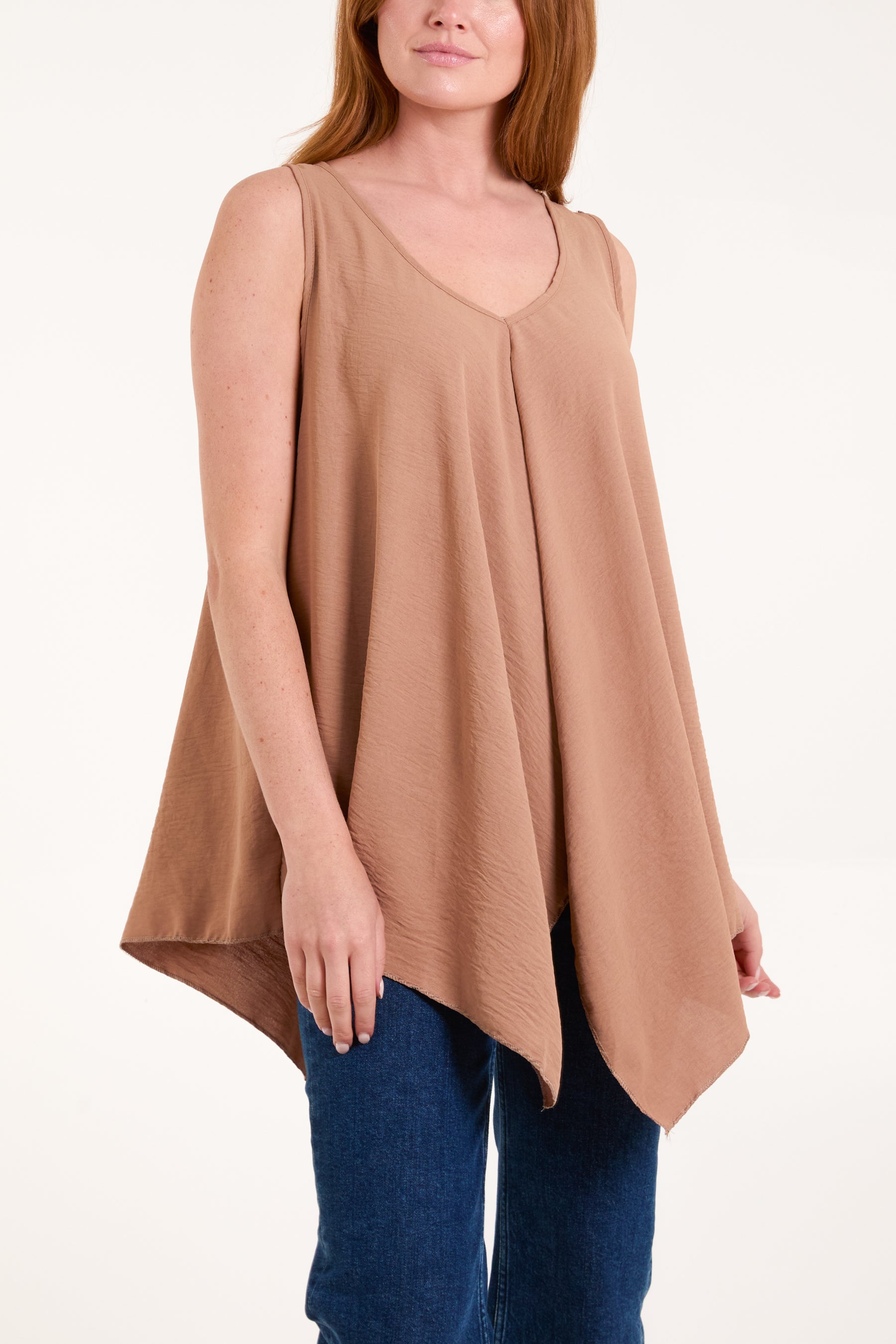 Sleeveless V-Neck Asymmetric Hem Top