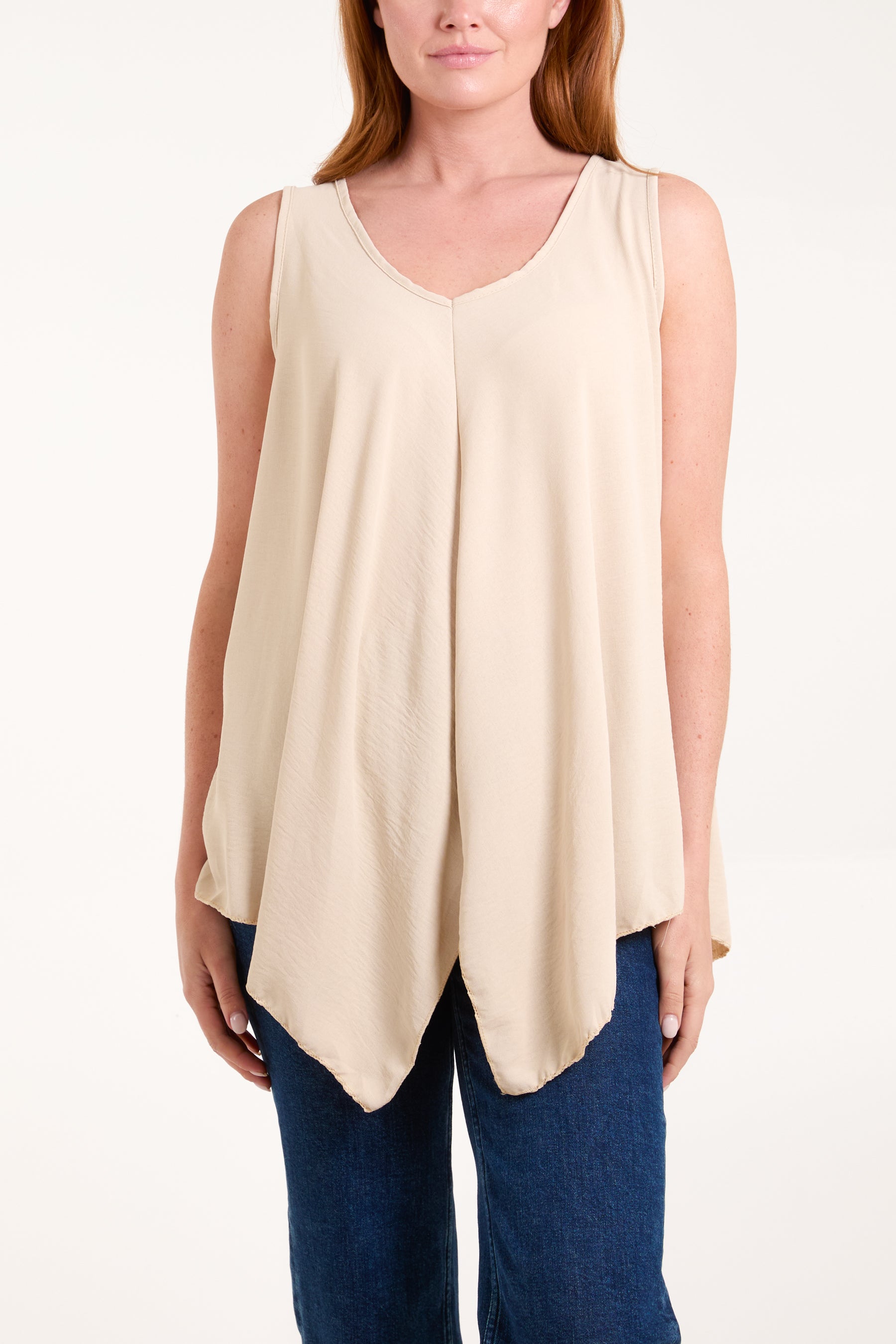 Sleeveless V-Neck Asymmetric Hem Top