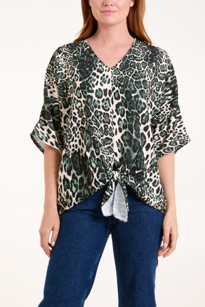 V-Neck Tied Front Leopard Top