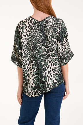 V-Neck Tied Front Leopard Top