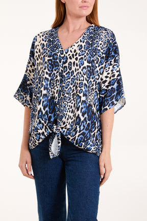 V-Neck Tied Front Leopard Top