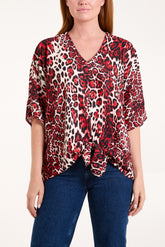 V-Neck Tied Front Leopard Top