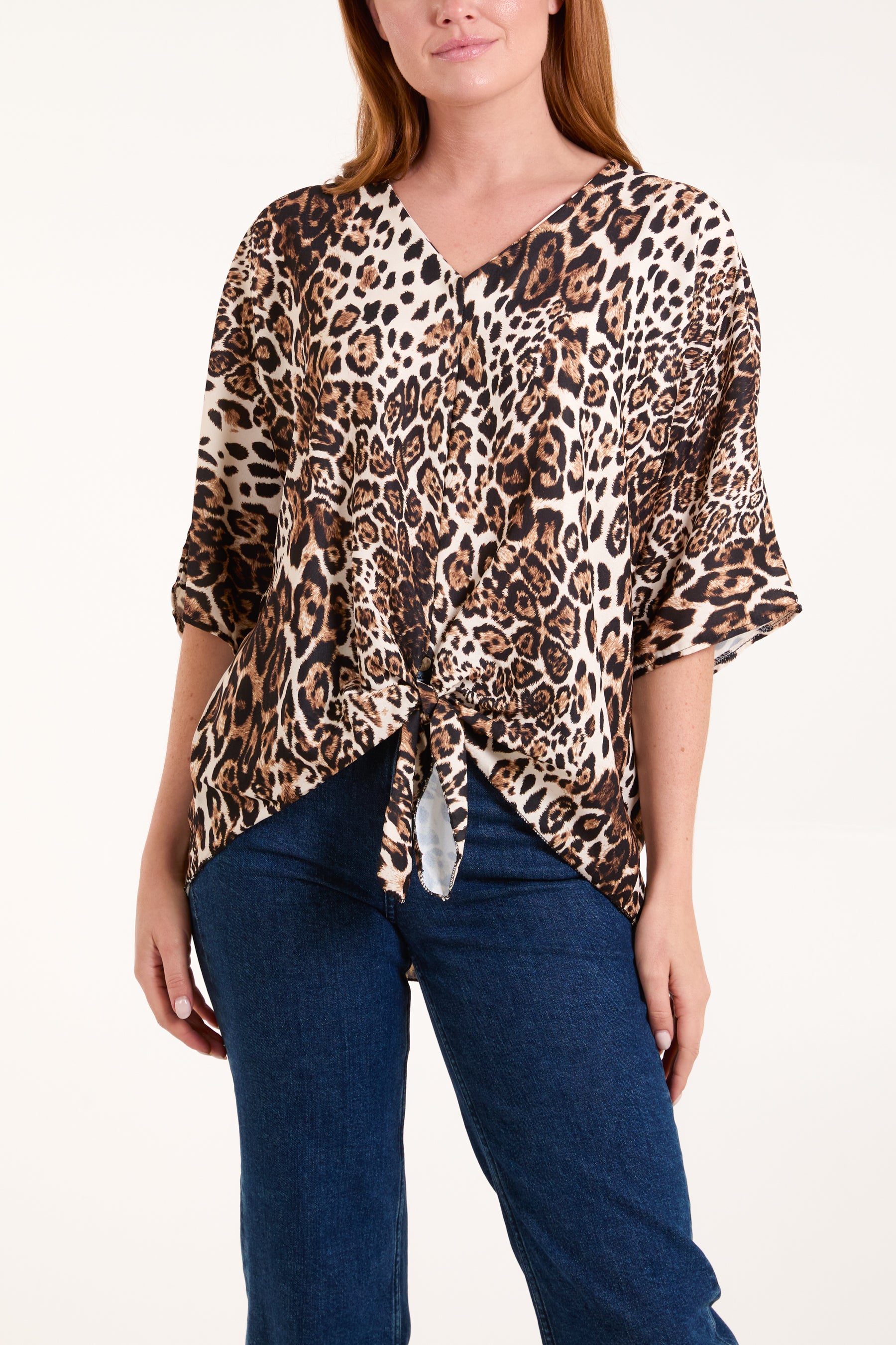 V-Neck Tied Front Leopard Top