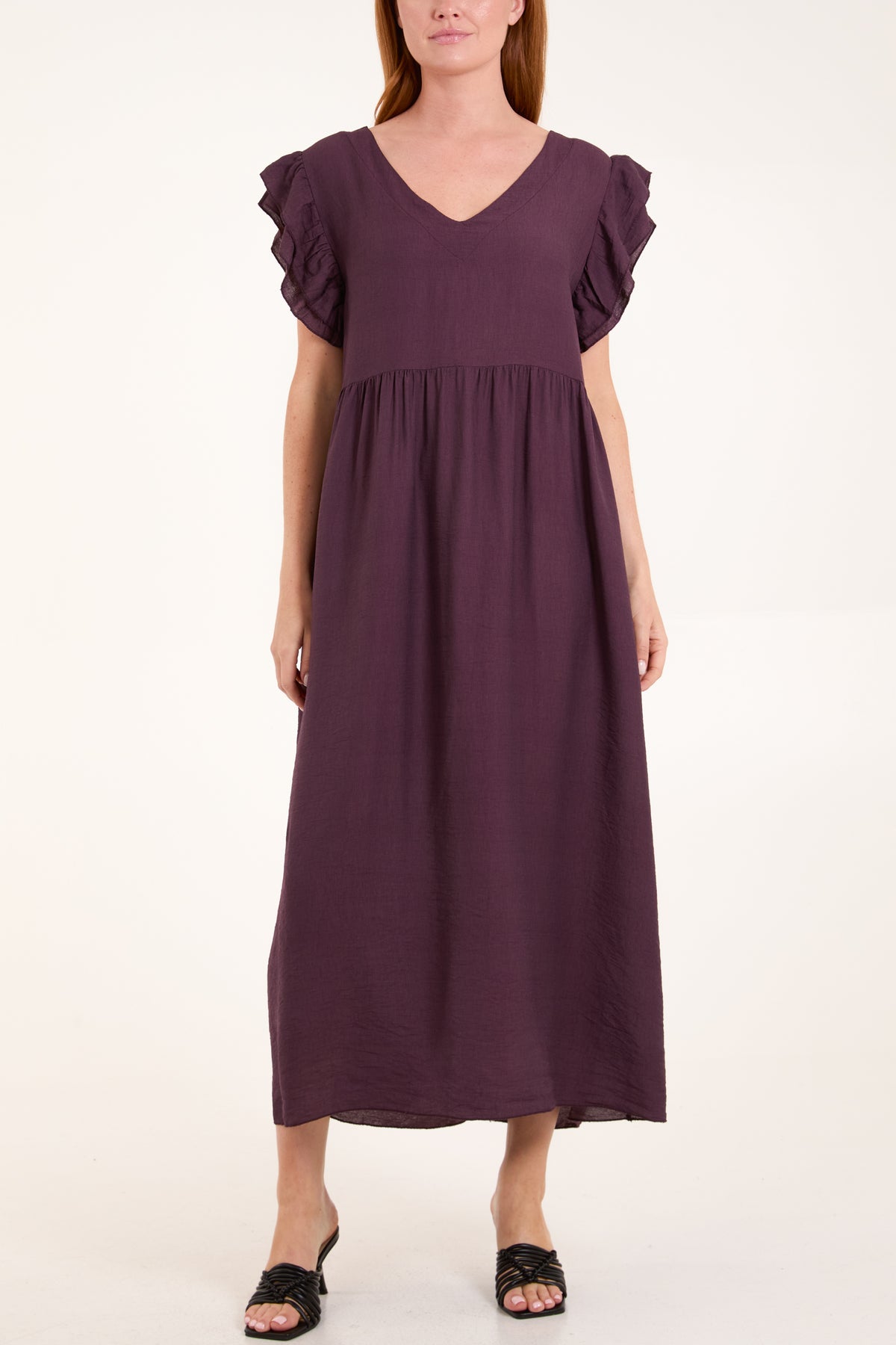 Frill Sleeve Back Button Midi Dress