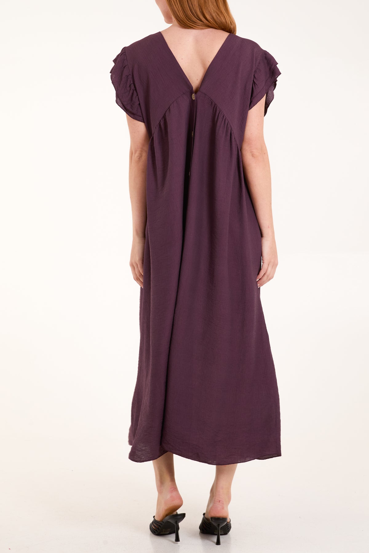 Frill Sleeve Back Button Midi Dress