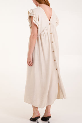 Frill Sleeve Back Button Midi Dress