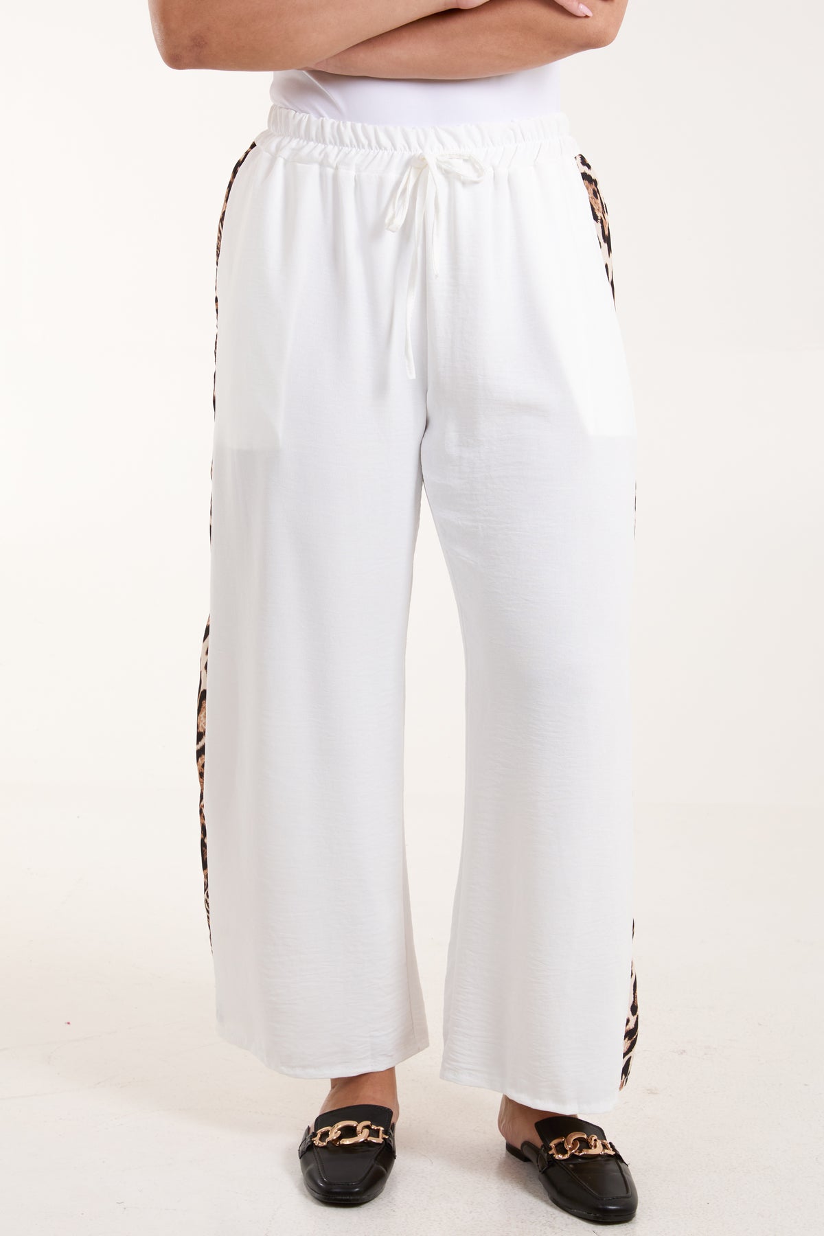 Leopard Side Stripe Wide Leg Trousers