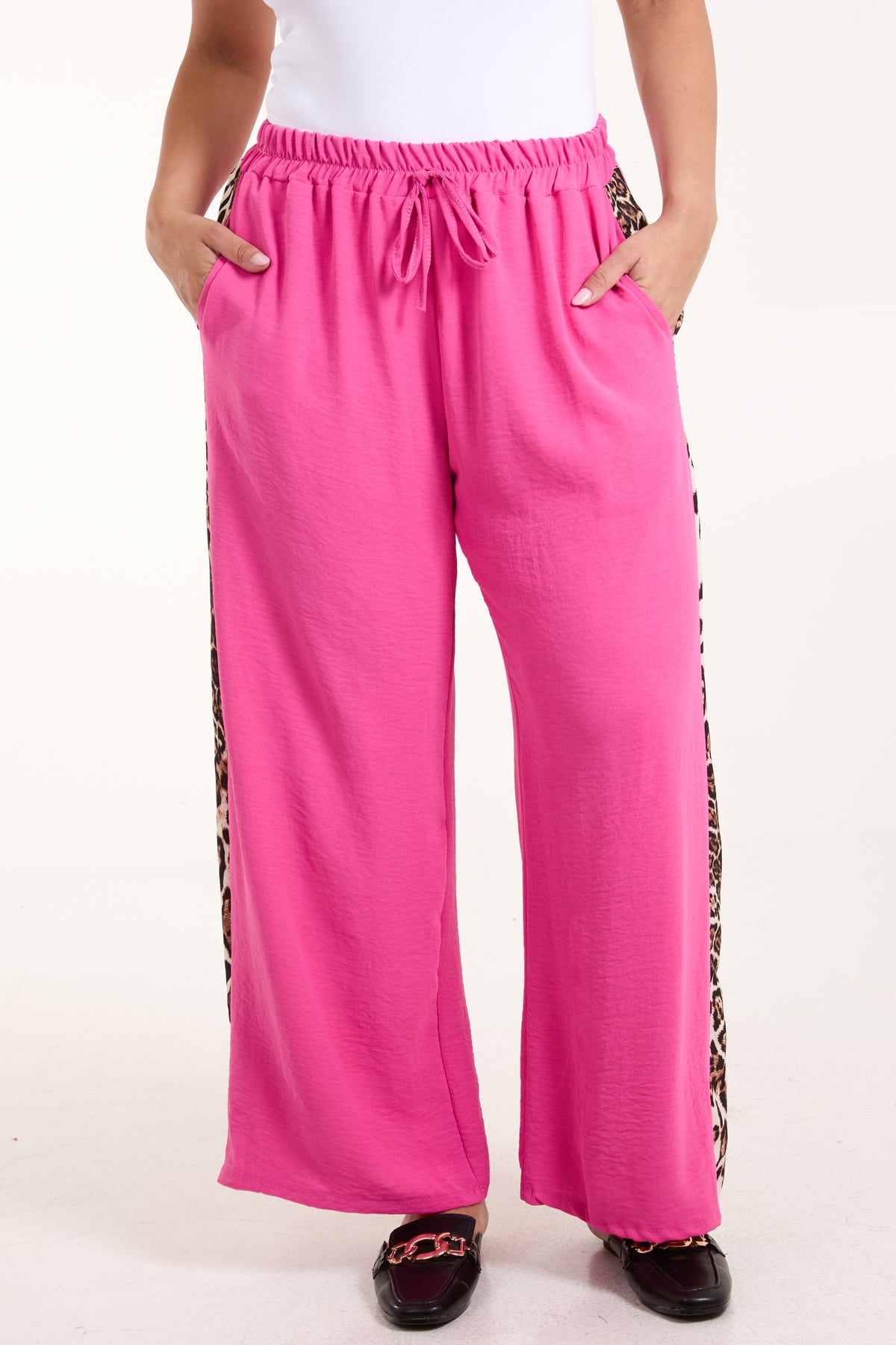 Leopard Side Stripe Wide Leg Trousers