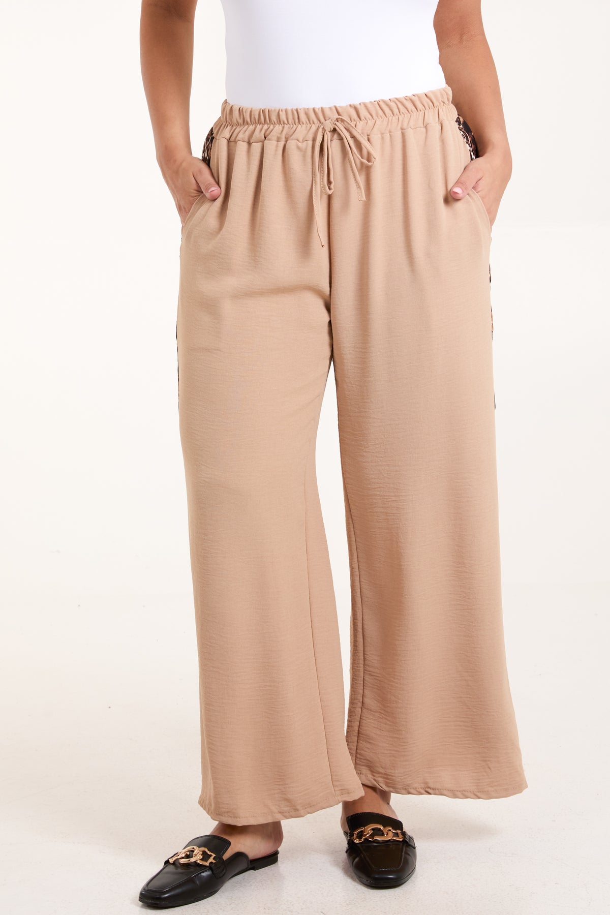 Leopard Side Stripe Wide Leg Trousers