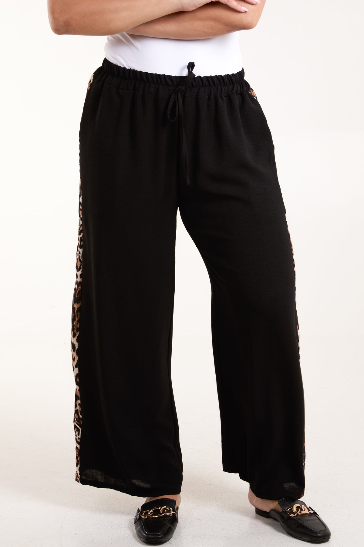 Leopard Side Stripe Wide Leg Trousers