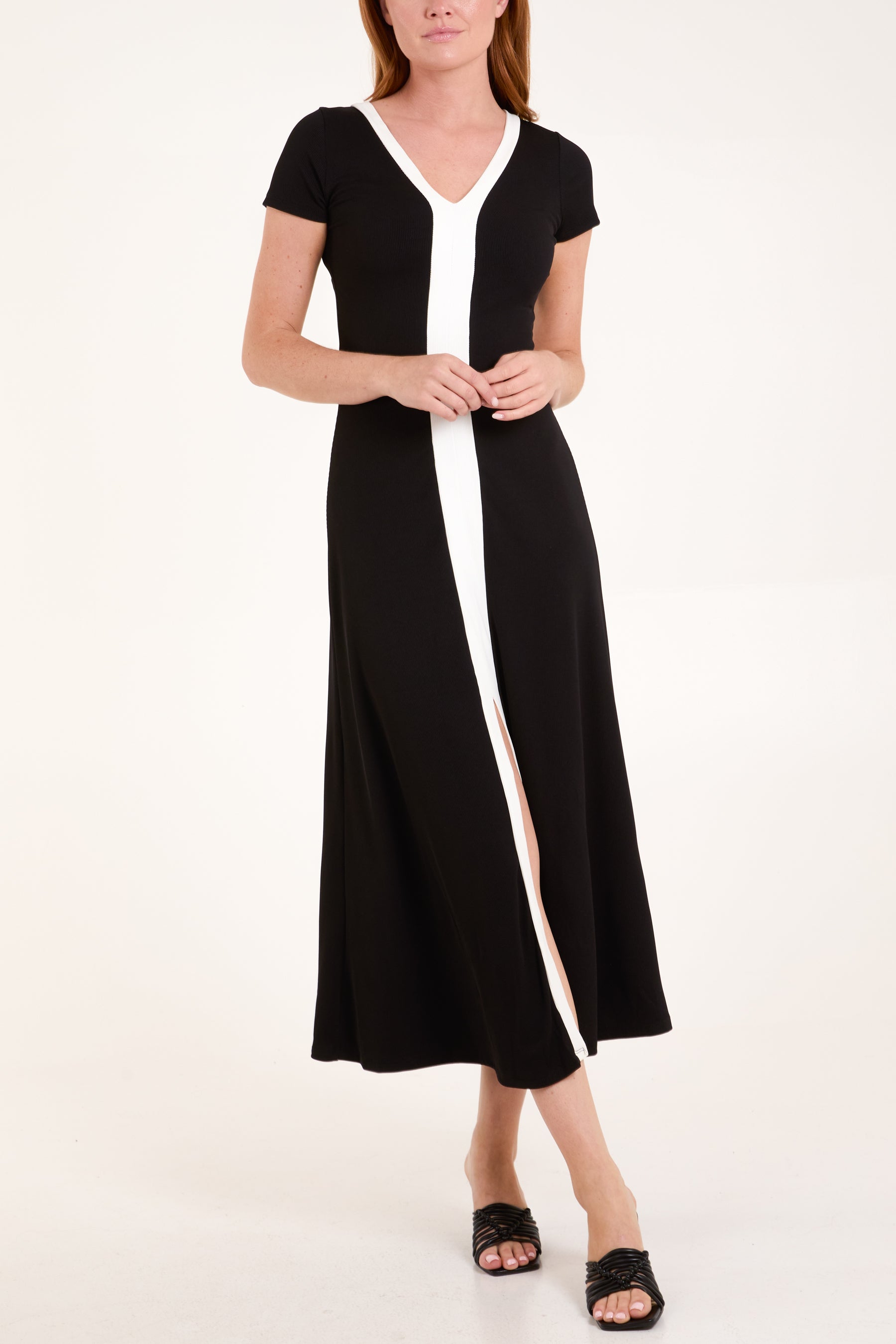 Short Sleeve Rib Front Panel Dress