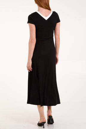 Short Sleeve Rib Front Panel Dress