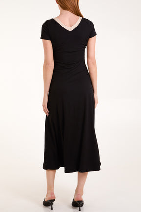 Short Sleeve Rib Front Panel Dress