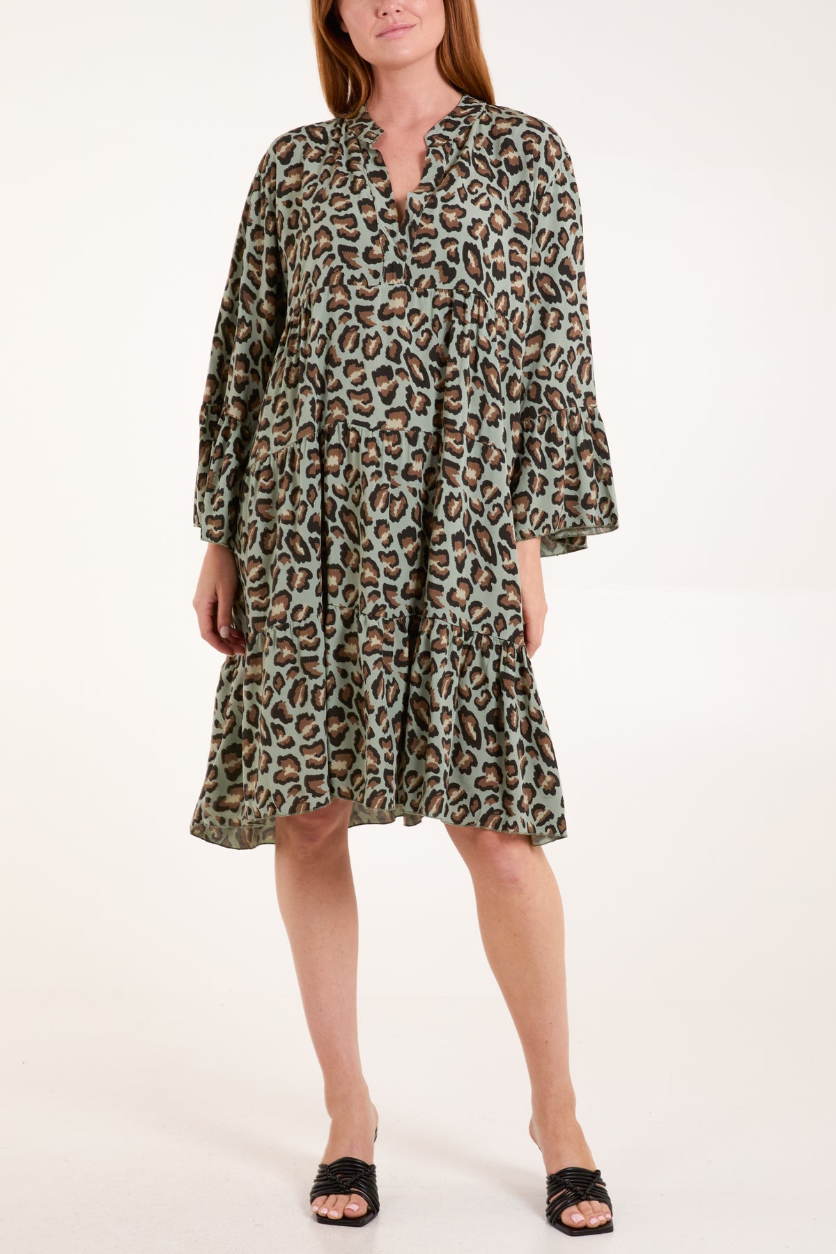 Leopard Print Tiered Midi Dress